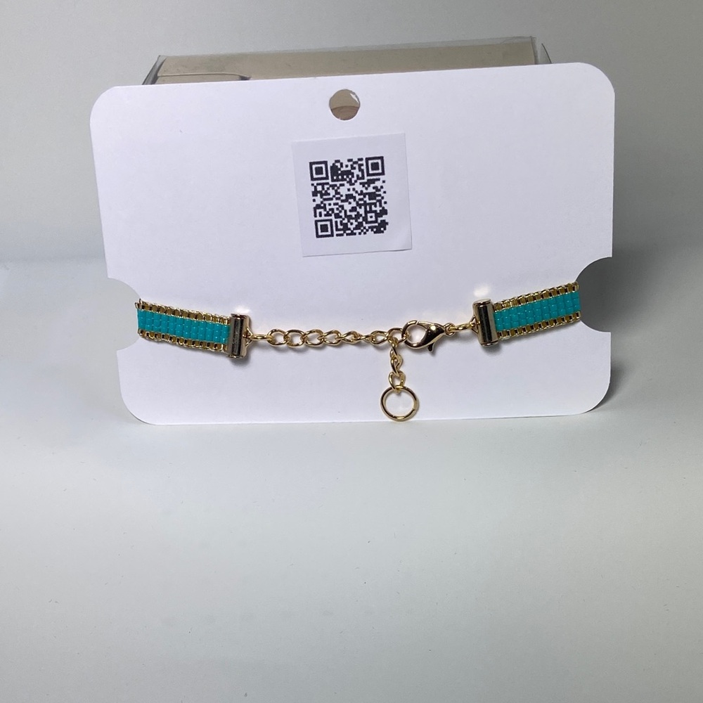 Teal and Gold  loom-beaded bracelet Miyuki Delica seed beads - Picture 6 of 9